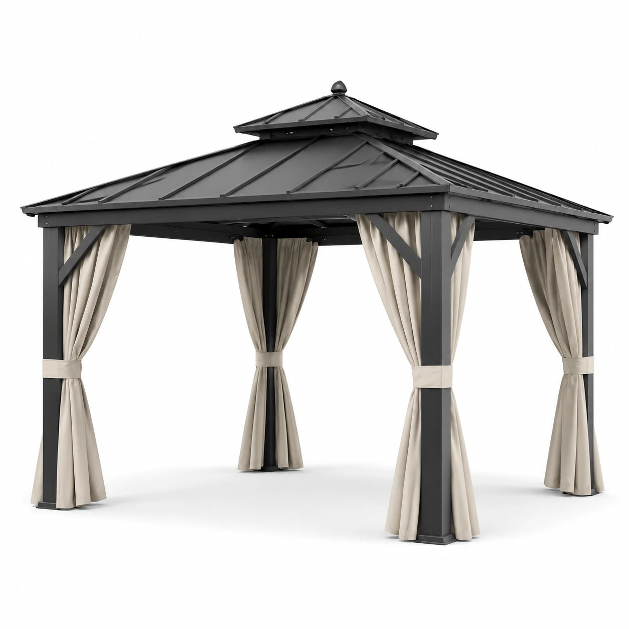 Aluminium Pavillon mit Polyester Vorhängen, Dunkelgrau, 3x3m