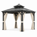 Gartenpavillon Stahl mit Aluminiumdach und Vorhängen, 3x3m, Schwarz/Creme