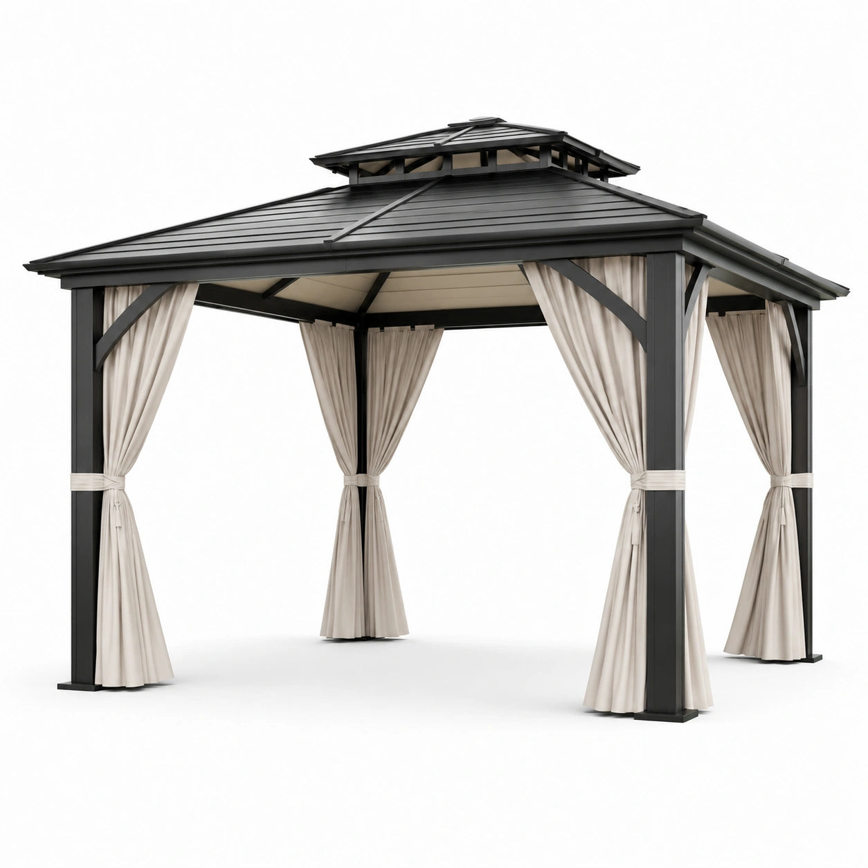 Gartenpavillon mit Stahlrahmen und Aluminiumdach in Schwarz und Beige