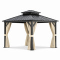 Stahl-Gartenpavillon mit Polyester-Vorhängen Schwarz/Beige 3x3m