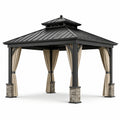 Pavillon mit Stahlrahmen und Aluminiumdach, Beige Vorhänge