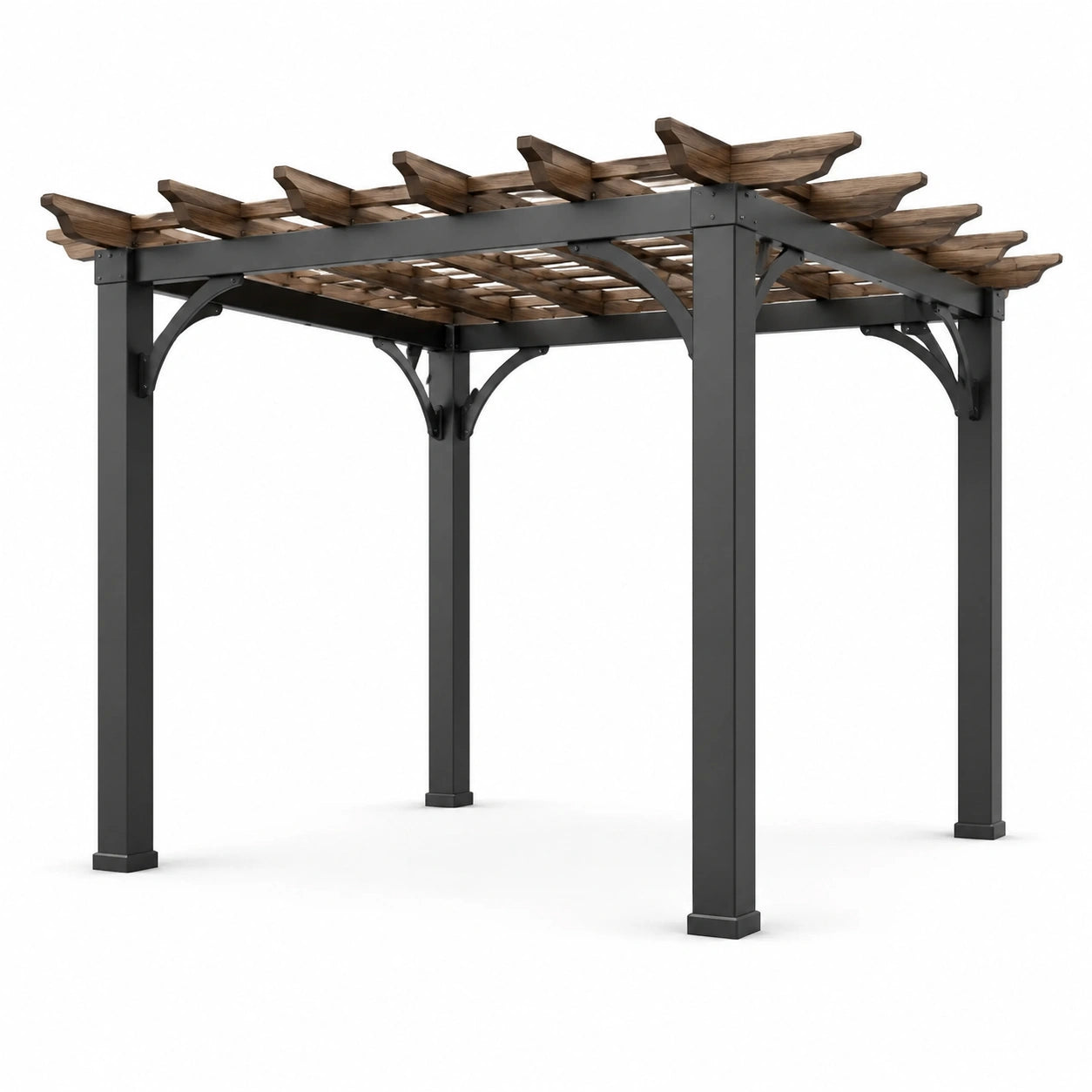 Pergola aus Aluminium und Holz Braun/Schwarz 300x300x220 cm