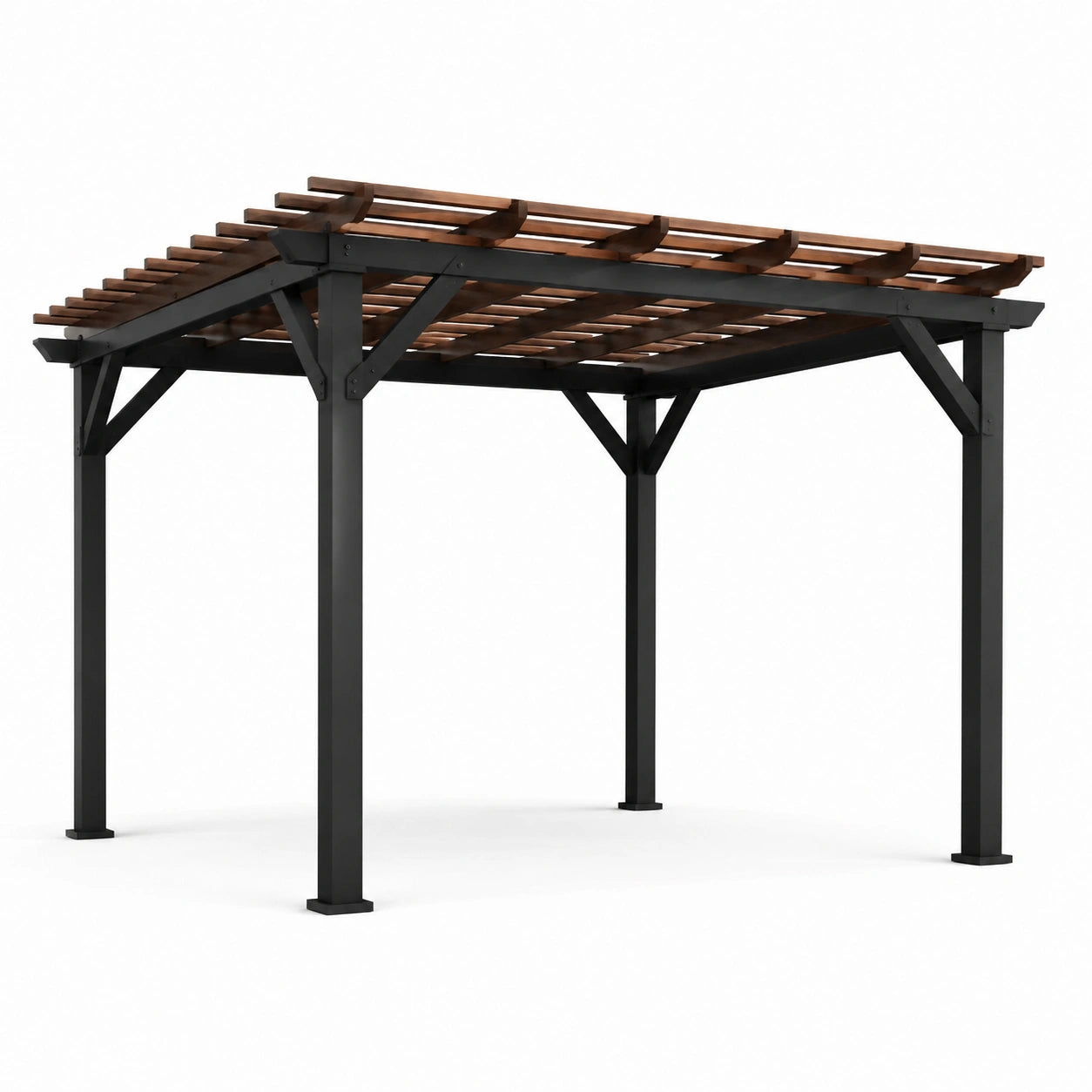 Pergola aus Metall und Holz in Schwarz und Braun 300x300x220 cm