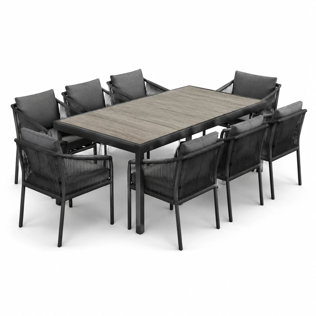 Garten-Essgruppe mit Tisch 200x100 cm und 8 Stühlen Aluminium/Polywood