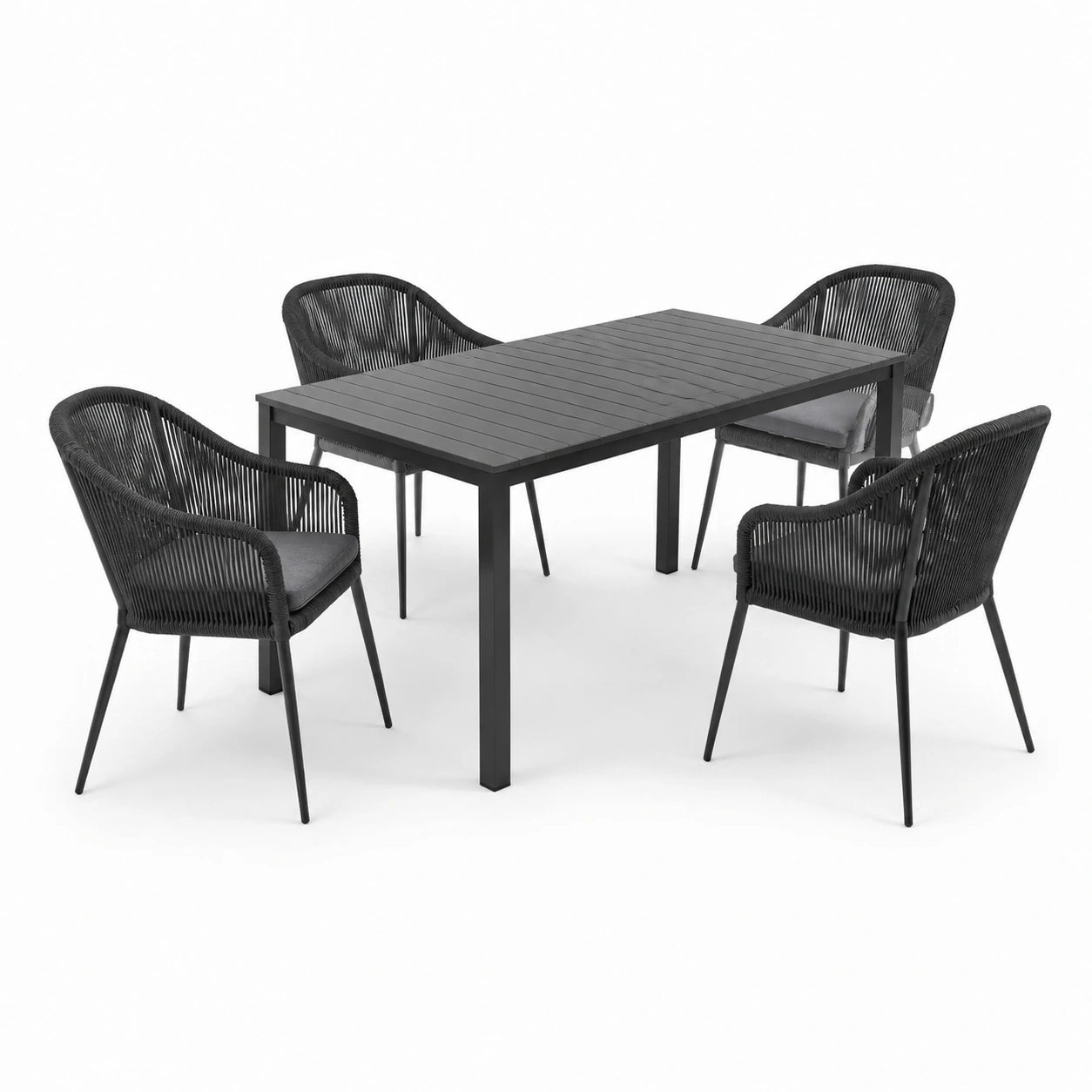 Garten-Essgruppe Aluminium mit Polyethylen-Seil Schwarz