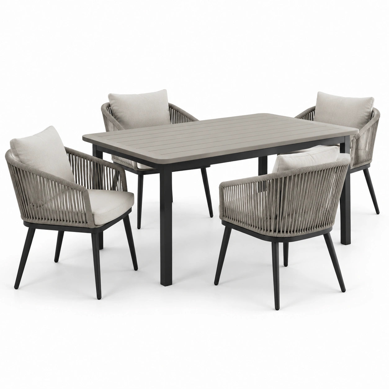 Garten-Essgruppe mit Aluminiumtisch und 4 Stühlen