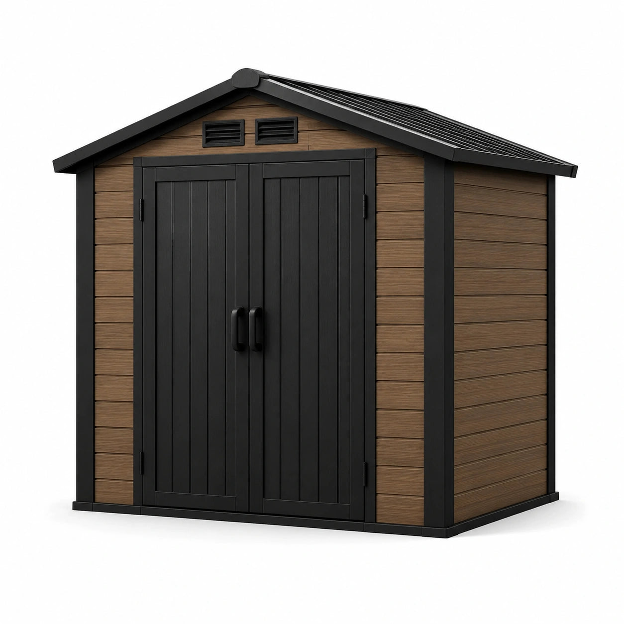 Kunststoff Gartenhaus mit Holzoptik Schwarz/Braun 210x186x217 cm