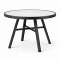 Runder Tisch aus gehärtetem Glas mit Aluminiumrahmen, Schwarz, Ø 120 cm