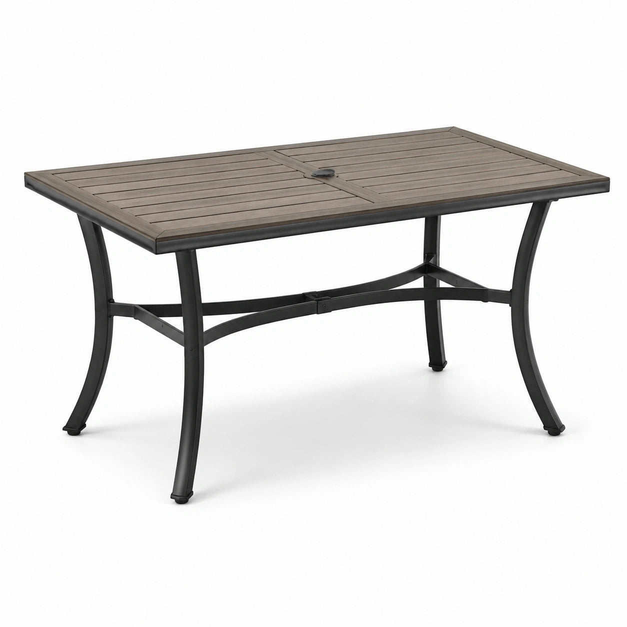 Rechteckiger Gartentisch aus Holz Kunststoff und Metall, Grau, 150x90x75cm