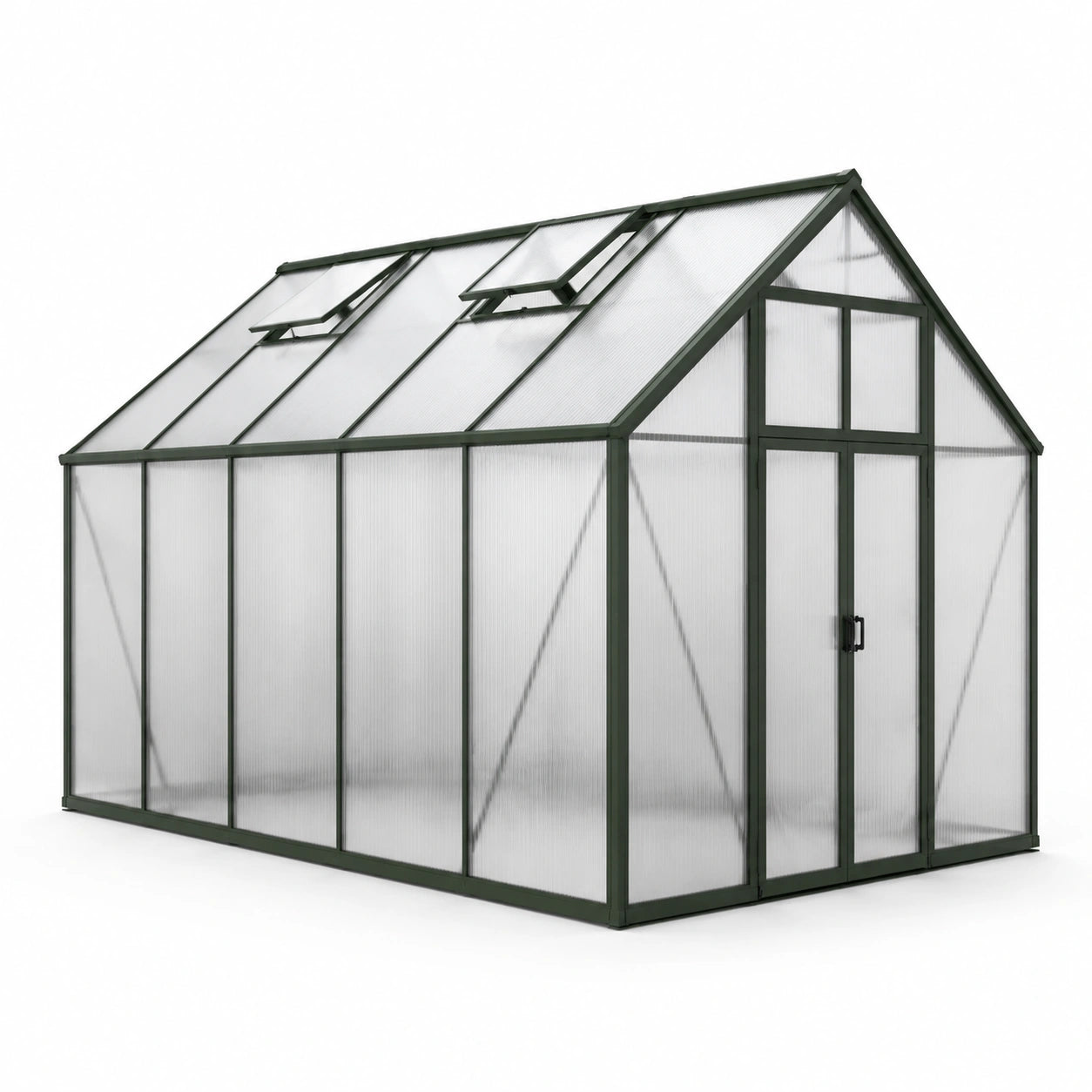 Gewächshaus aus Polycarbonat und Aluminium Grün 300x200x200 cm
