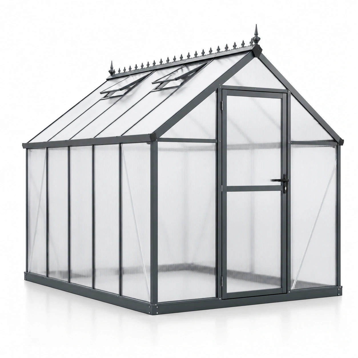 Aluminium und Polycarbonat Gewächshaus in Grau 250x190x195 cm