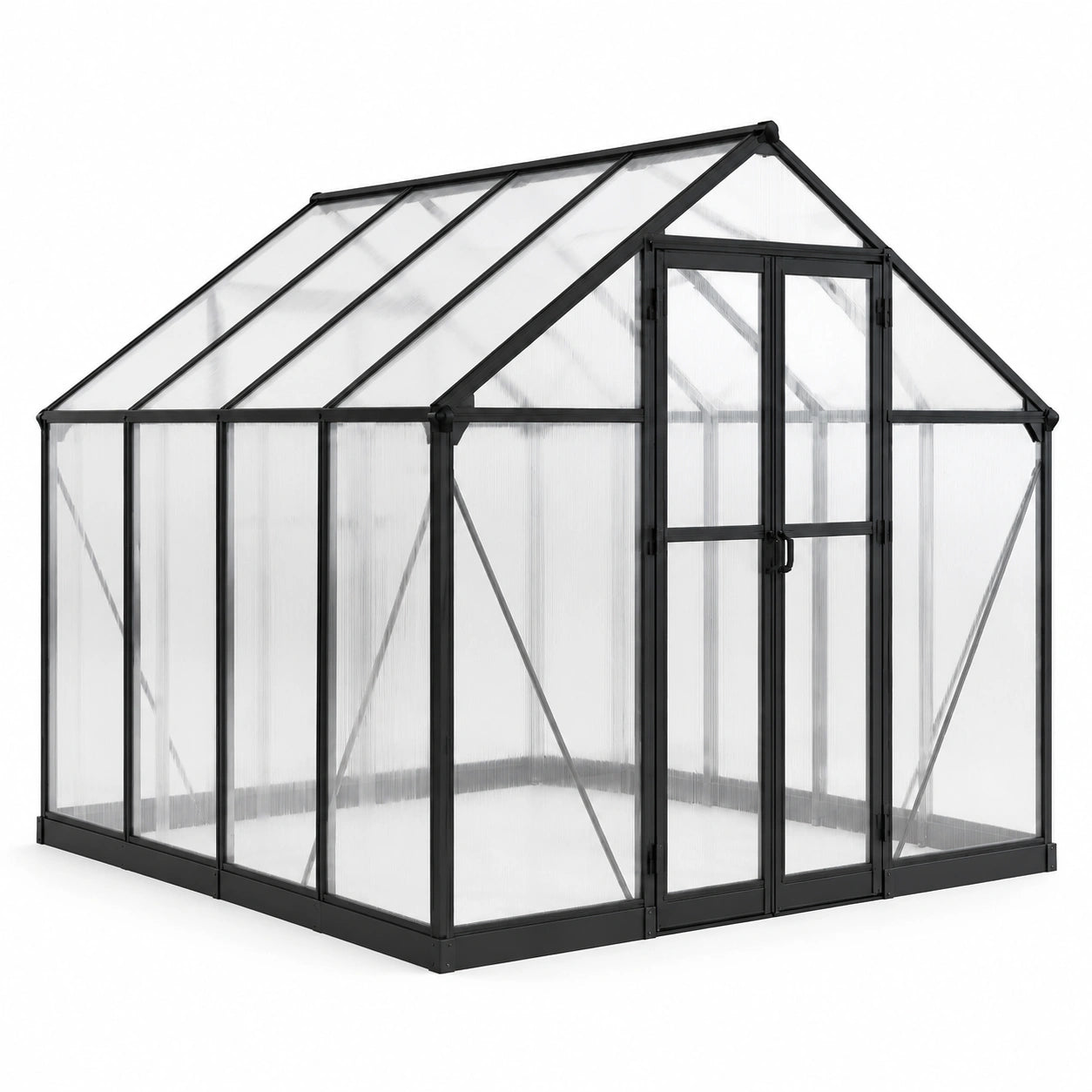 Gewächshaus Aluminium Polycarbonat Schwarz Transparent 190x250x195 cm