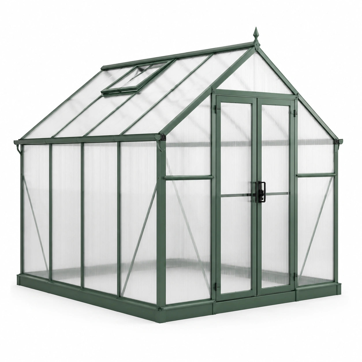 Gewächshaus aus Aluminium mit Polycarbonatplatten in Grün 190x190x195 cm