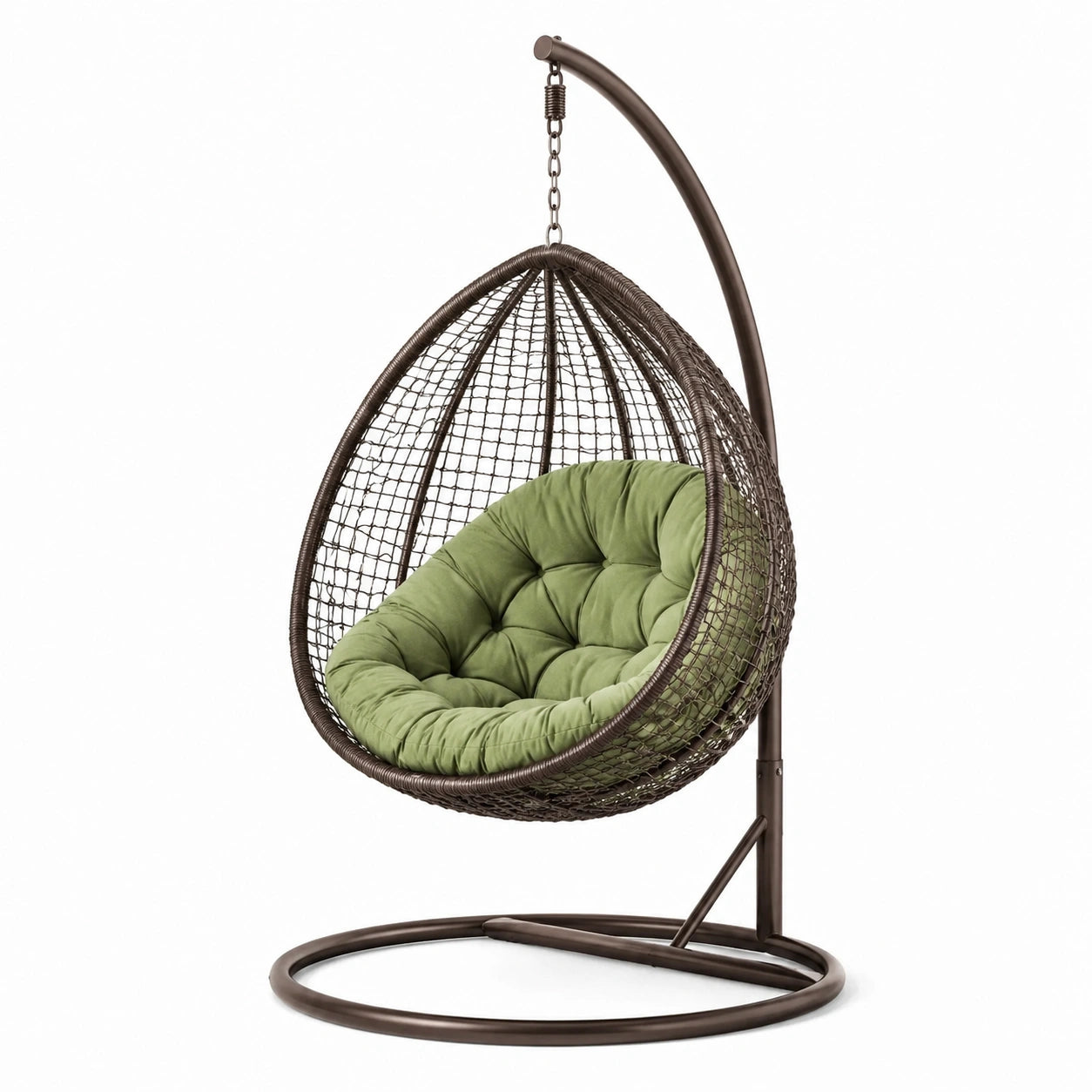 Polyrattan Hängesessel mit grünem Polster