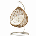 Rattan-Hängesessel mit Kissen Beige, freistehend, Ø 100 cm, Gesamthöhe 195 cm