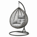 Hängesessel aus Polyrattan und Stahl mit Grauen Kissen