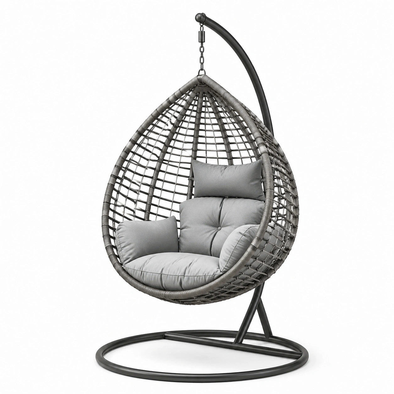 Hängesessel aus Polyrattan und Stahl mit Grauen Kissen