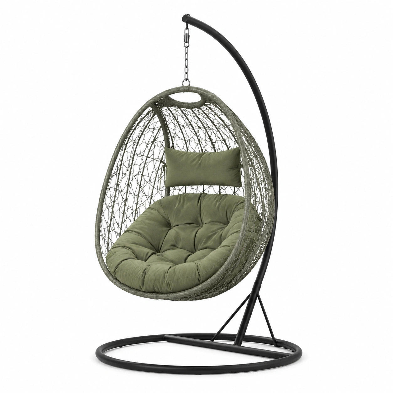 Hängesessel aus Rattan und Stahl, Olivgrün, 105x105x196 cm
