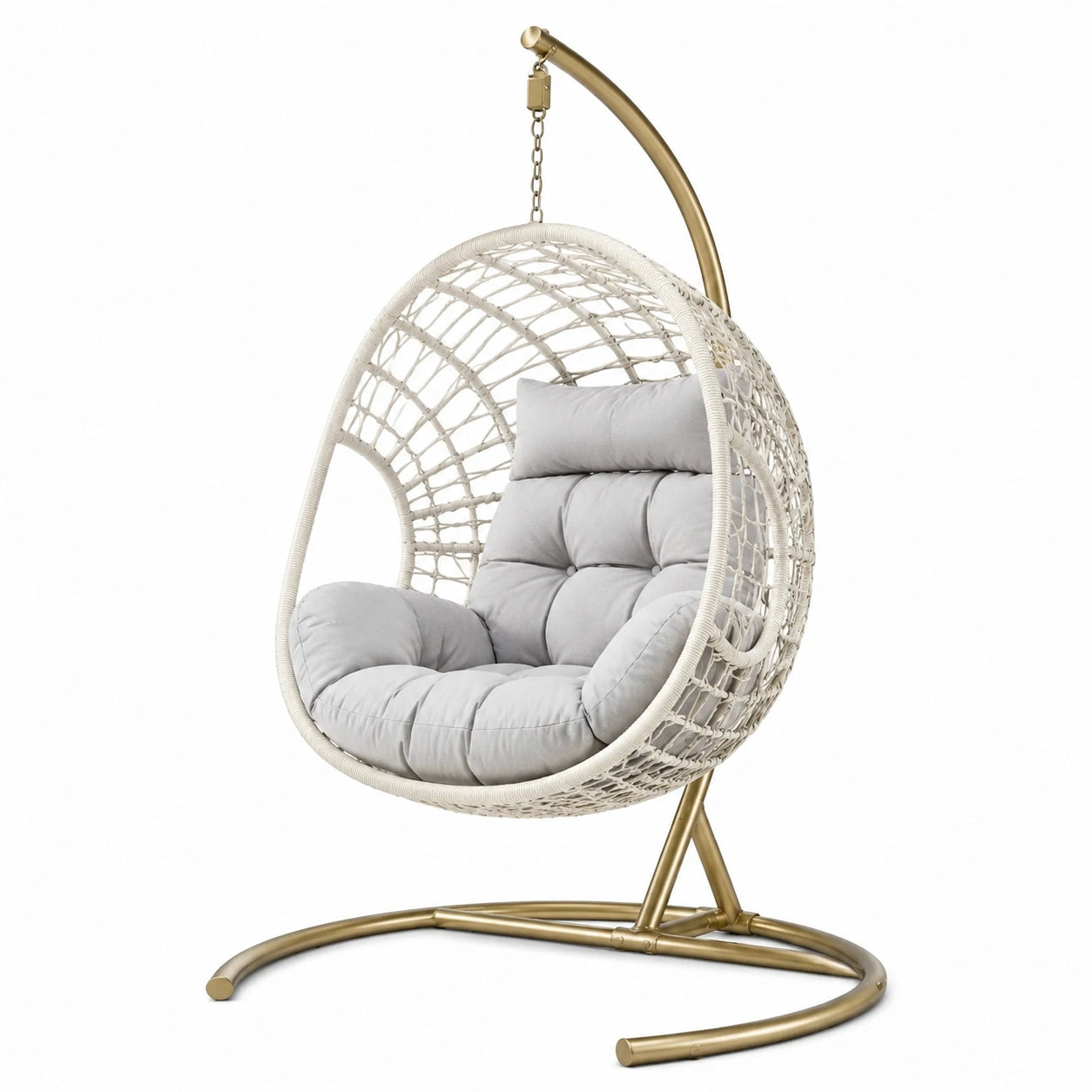 Hängesessel aus Rattan mit Metallgestell Weiß Grau